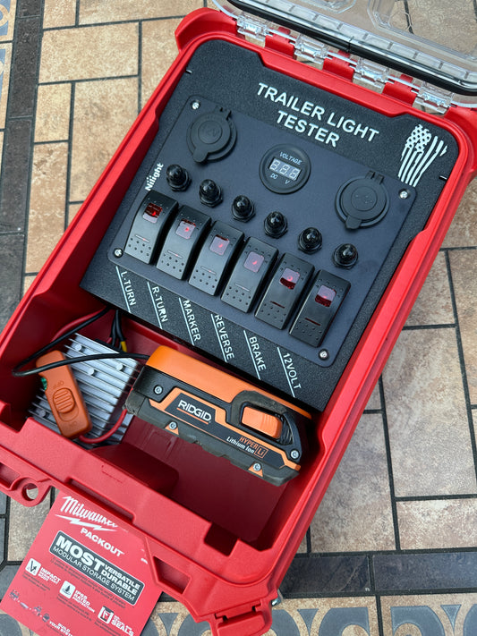 Trailer Light Tester For Ridgid 18V Battery, 7 Pin Trailer Light Tester, Milwaukee PACKOUT Container