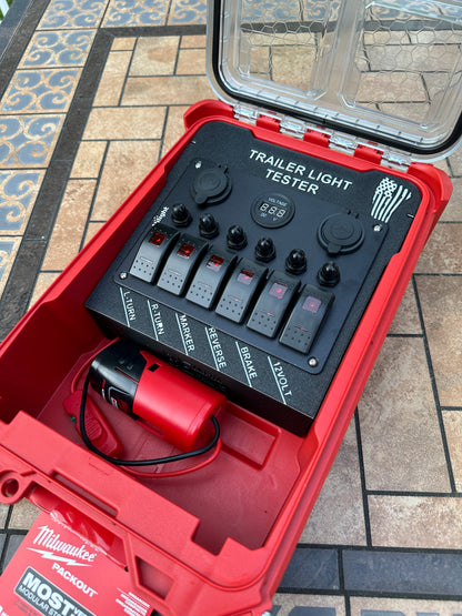 Trailer Light Tester For Milwaukee M12 Battery, 7 Pin Trailer Light Tester, Milwaukee PACKOUT Container