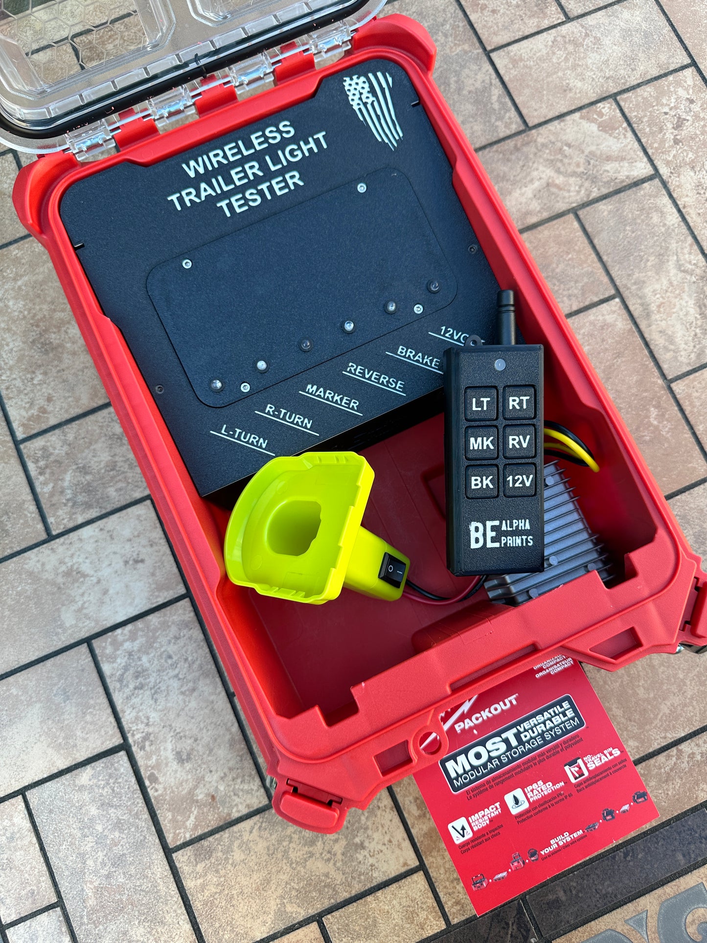 Wireless Trailer Light Tester For Ryobi 18V Battery, 7 Pin Trailer Light Tester, Milwaukee PACKOUT Container