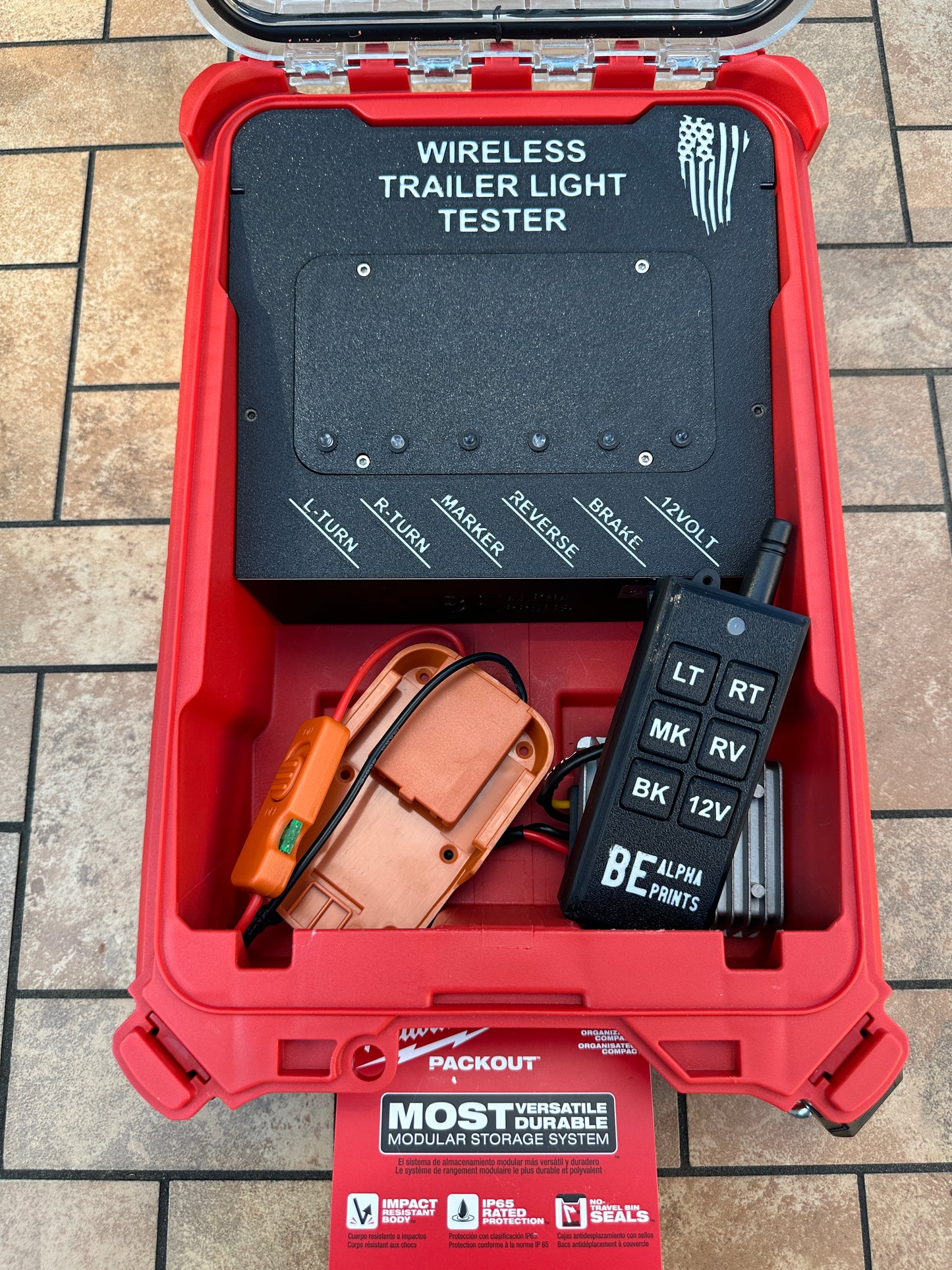 Wireless Trailer Light Tester For Ridgid 18V Battery, 7 Pin Trailer Light Tester, Milwaukee PACKOUT Container