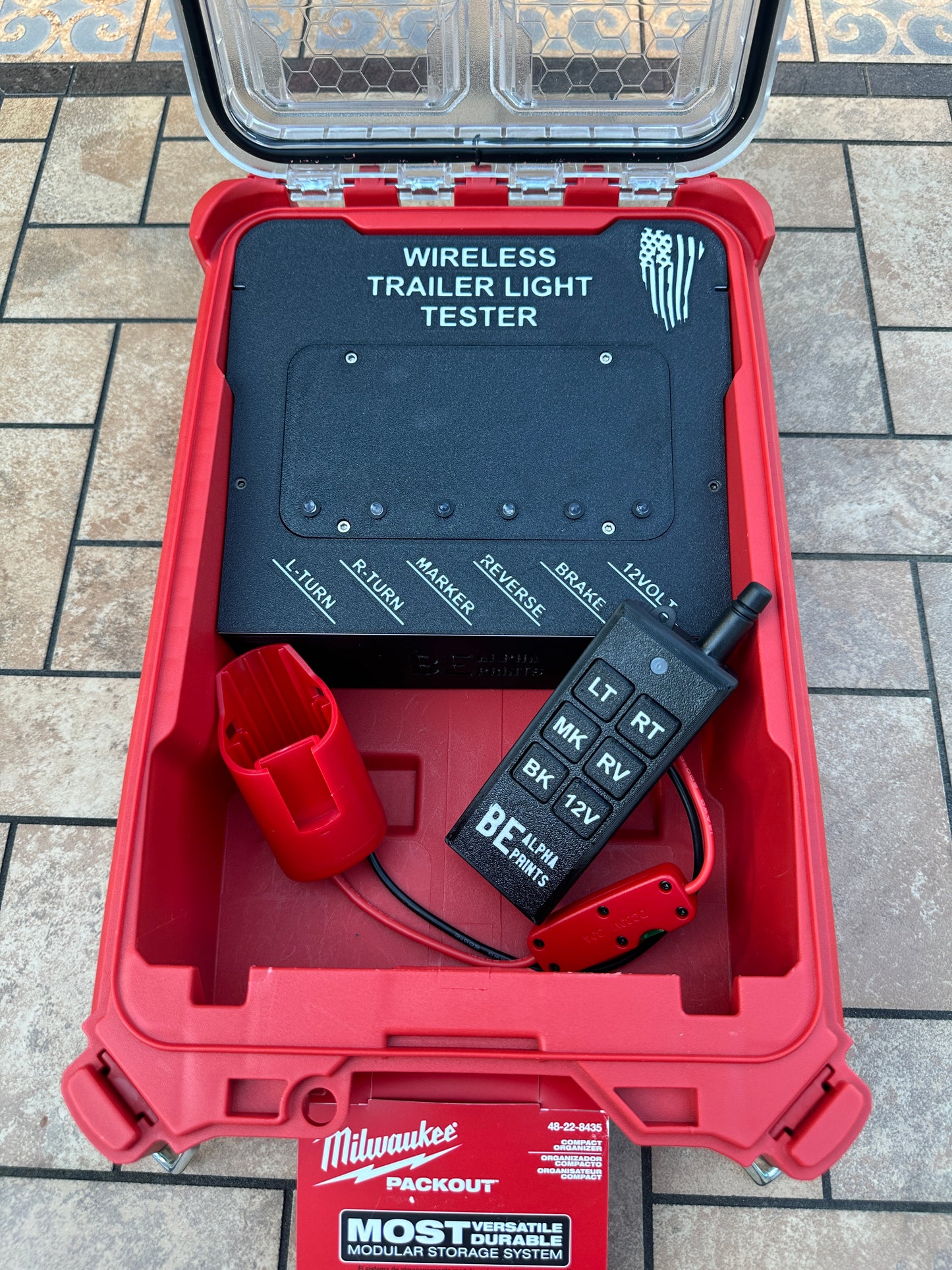 Wireless Trailer Light Tester For Milwaukee M12 Battery, 7 Pin Trailer Light Tester, Milwaukee PACKOUT Container